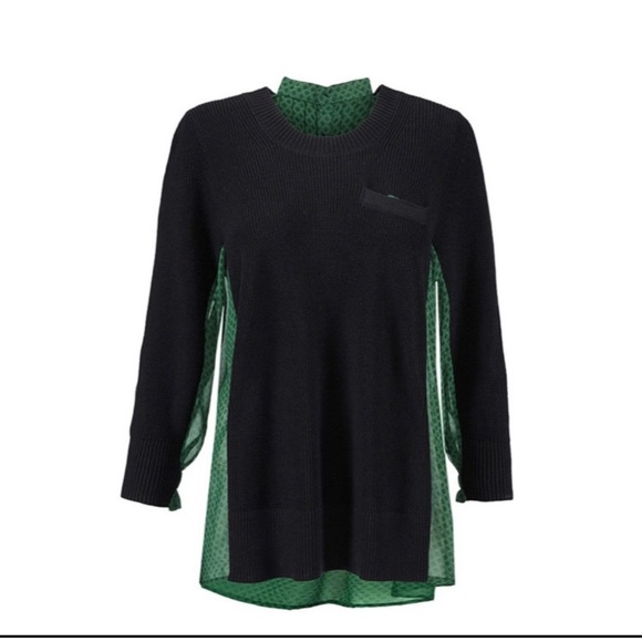 Cabi Get Together Sweater Small Chiffon Back Black and Green 100% Cotton - Picture 4 of 16